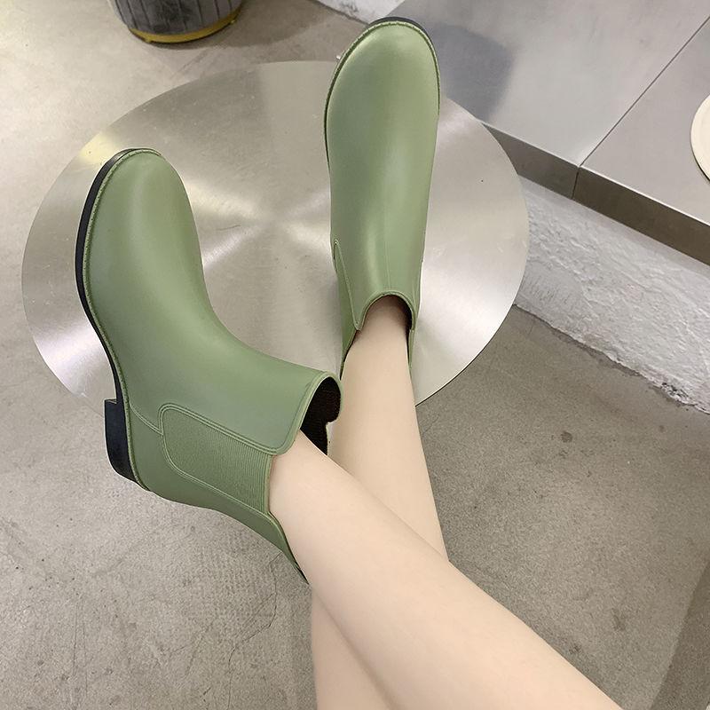 Japanese Style Waterproof Rain Boots For Women Low Heel Anti-Slip Kitchen Gum Boots Casual Outdoor Comfortable Slip-On Footwear