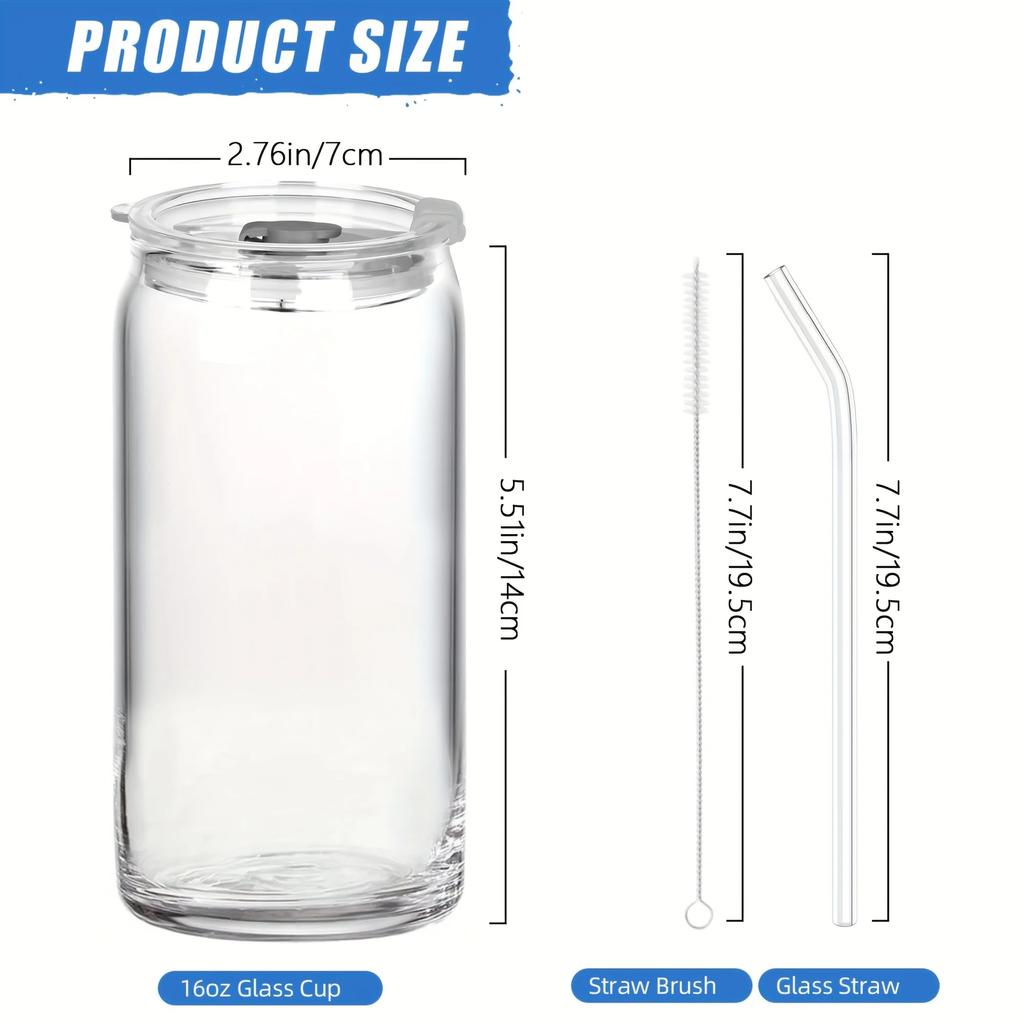  1/2PCS 470ML Glass Cup with Straw Lid Juice Drink Beer Mug Coffee Milk Transparent Water Cup for Parties