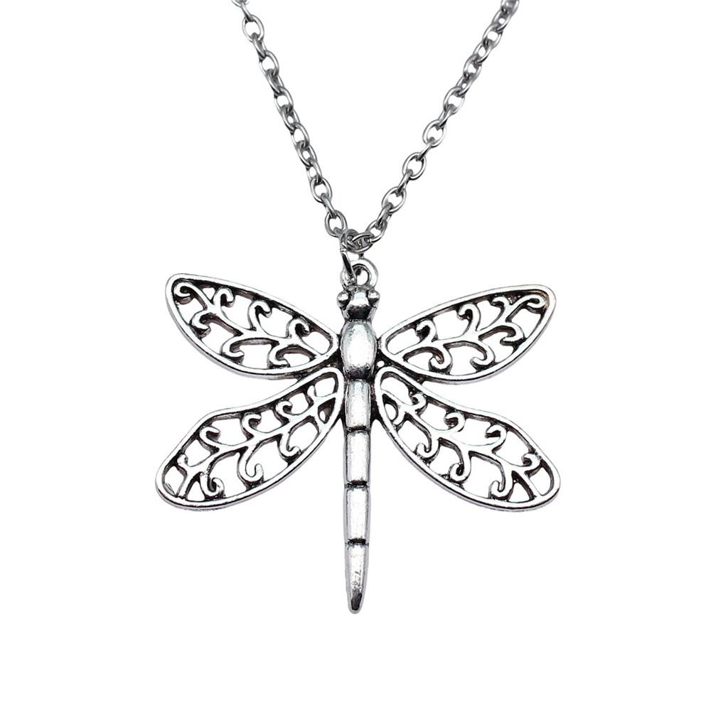 Openwork Dragonfly Pendant Necklace Insect Nature Boho Jewelry 45cm or 70cm long chain
