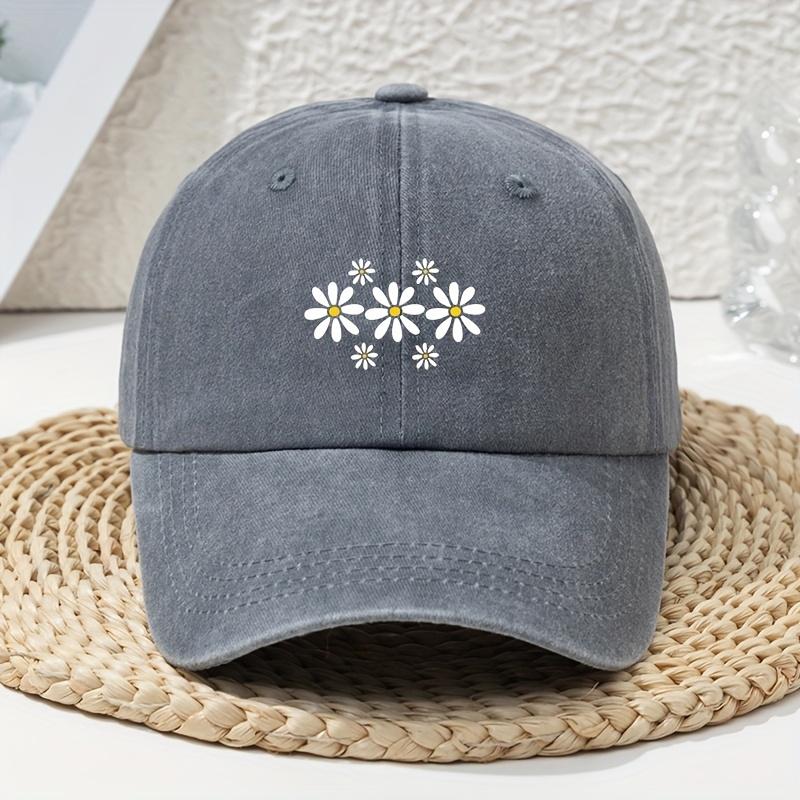 Fashion Versatile Little Daisy Cartoon Print Washed Vintage Soft Top Sunshade Baseball Cap Unisex Baseball Cap