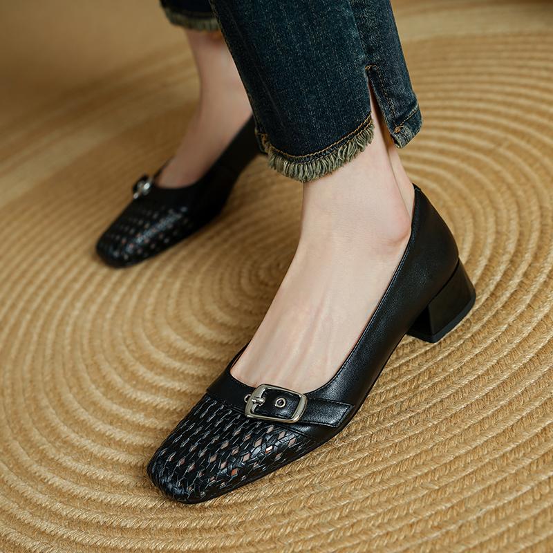 Fashion 2025 New Summer Casual Shoes for Woman Mid Heel Soft Bottom Casual Shoes Breathable Mesh Pumps Woman Fashion Hollow Out Shoes