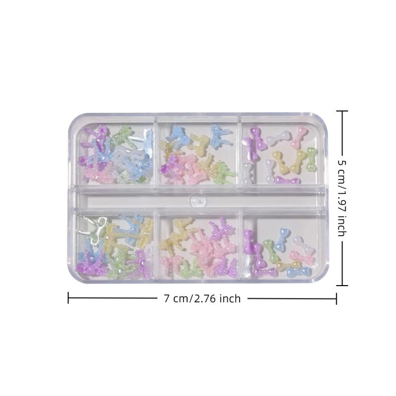6 Grids Colorful Pearl Ribbon Bow Nail Decoration Resin Macaron Accessories Diy Nail Glamour Stereoscopic Nail Salon