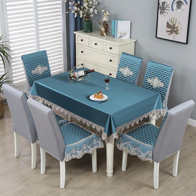 European Style Minimalist Embroidered Dining Table Fabric Mibai Lace Edge Tablecloth Elastic Chair Cover Non Slip Dining Chair Integrated Covers