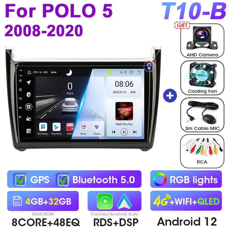 Android 12 Car Radio For Volkswagen VW Polo 5 2008 - 2020 GPS 4G Carplay Auto 2 Din Stereo Intelligent Systems Smart Autoradio