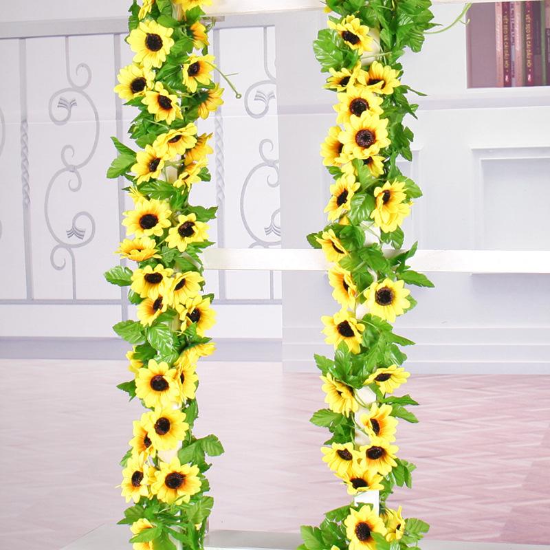 1/2/5 pz 260 cm Ghirlanda di Girasoli Gialli Artificiali Rampicante Floreale Decorazione Arco Floreale Matrimonio Seta