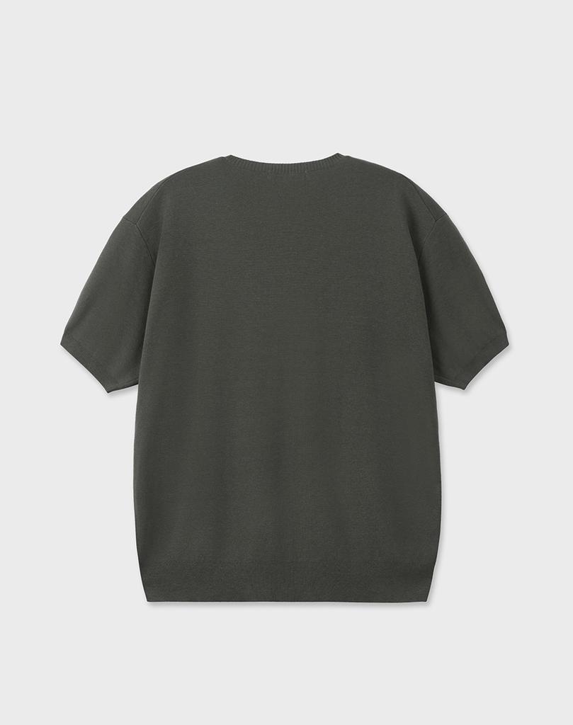WORK ON BODY OFF Cool Bamboo Semi-Overfit V-Neck Short Sleeve Knit [Olive Green]