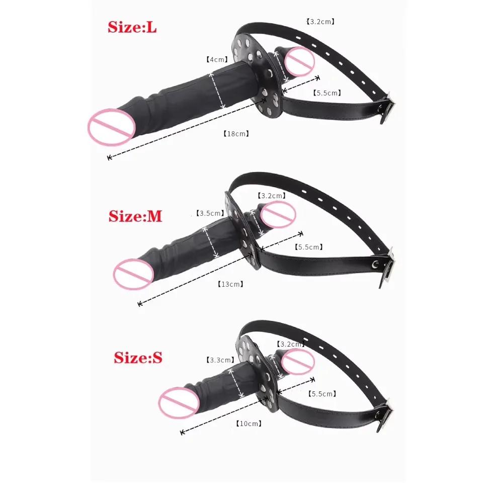 Pene Realista Dildo de Doble Extremo Mordaza Bondage Tapón Bucal Strapon para Cabeza Boca Abierta Restricción Esclavo Juguete Sexual Adulto 18+
