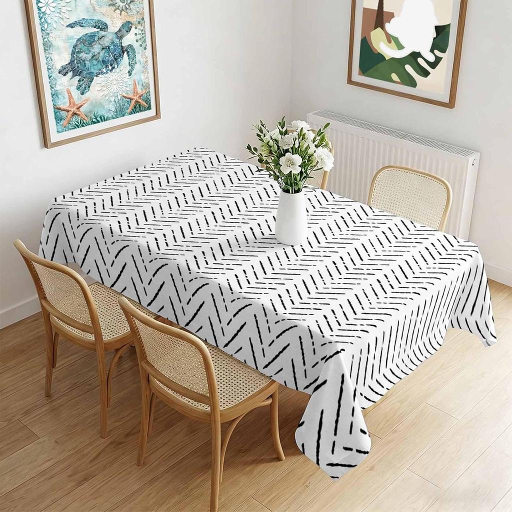 Modern Black Line Minimalist Rectangle Tablecloth for Table Decor Reusable Farmhouse Kitchen Dining Tablecloth Party Decor