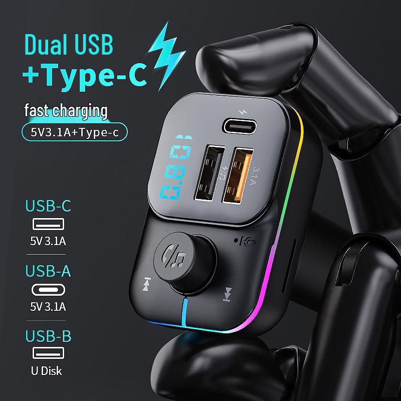 Multifunctional Bluetooth FM Transmitter & Fast Car Charger with Colorful Lights