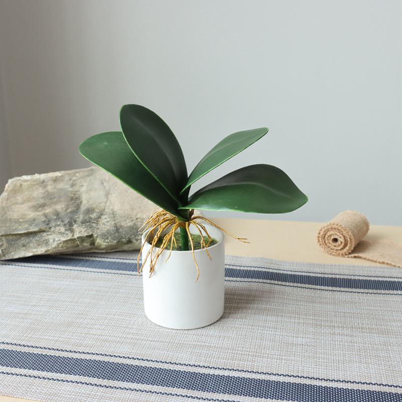 PU Phalaenopsis Orchid Leaves for Wedding and Home Decor - Realistic Fake Green Plants In Potted Flower Arrangement