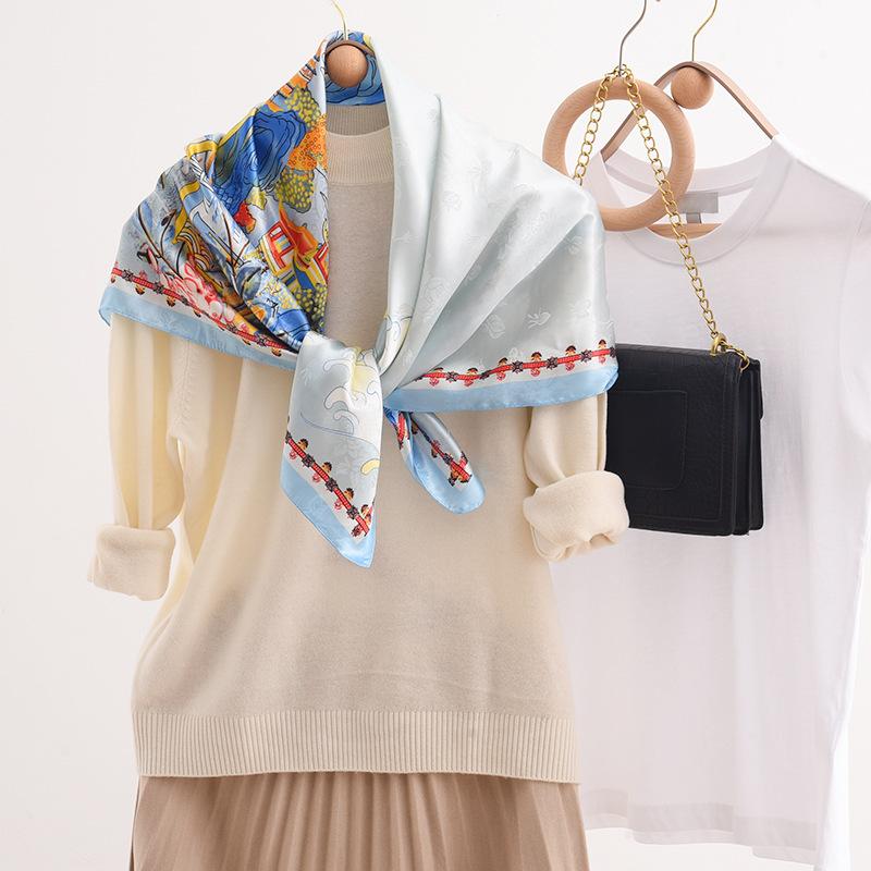 1116 new pastoral silk scarf spring and summer versatile temperament scarf shawl dual-purpose French simple simulation silk square scarf