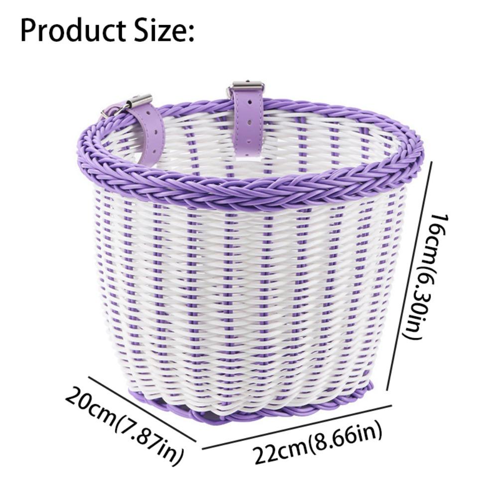 Adjustable Leather Straps Front Handlebar Basket Handwoven Cycling Handlebar Basket  Girls Bike