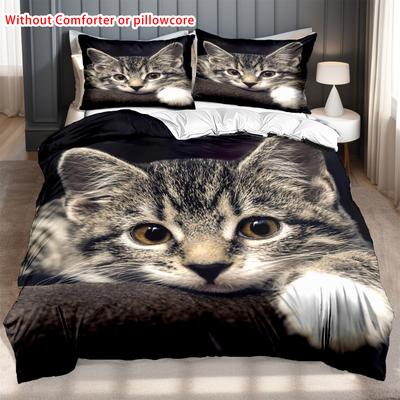 Niedliche Katze 3D-gedruckter Bettbezug Kissenbezug Weiche Bettwäsche-Accessoires Heimdekor Niedliches Tier Haustier Thema Für Jungen Mädchen Bettdeckenbezüge