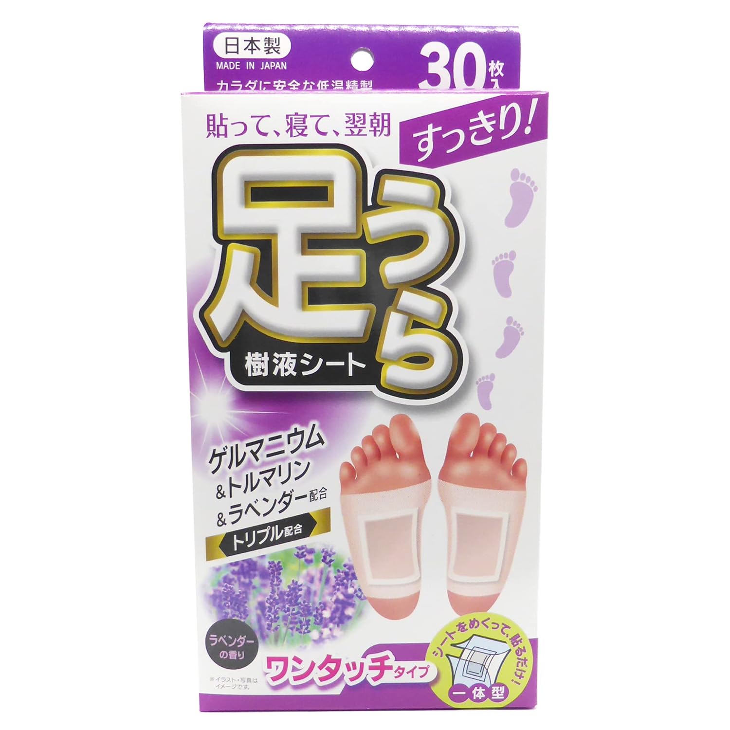 T.H.T Sukkiri Ashi Ura Jueki Sheet One-Touch Type Lavender Scent Made Japan Foot Care 30 Sheets