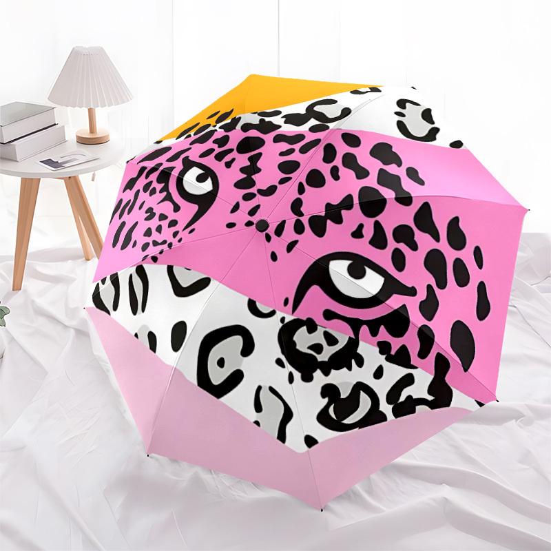 1 Stück Rosa Leopard Augen Automatischer Faltregenschirm Tragbar Zusammenklappbar 8-Rippen-Schirm für Alle Jahreszeiten, Lässiges Outdoor-Accessoire, Perfektes Geschenk