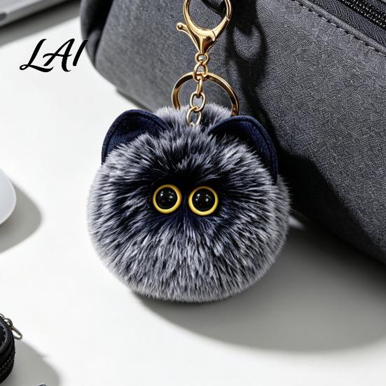 Lightweight Bag Pendant Plush Cat Ball Keychain Fluffy Kitten Pompom Charm Keychain with Charm Metal Lobster Clasp Backpacks Keys Decorative