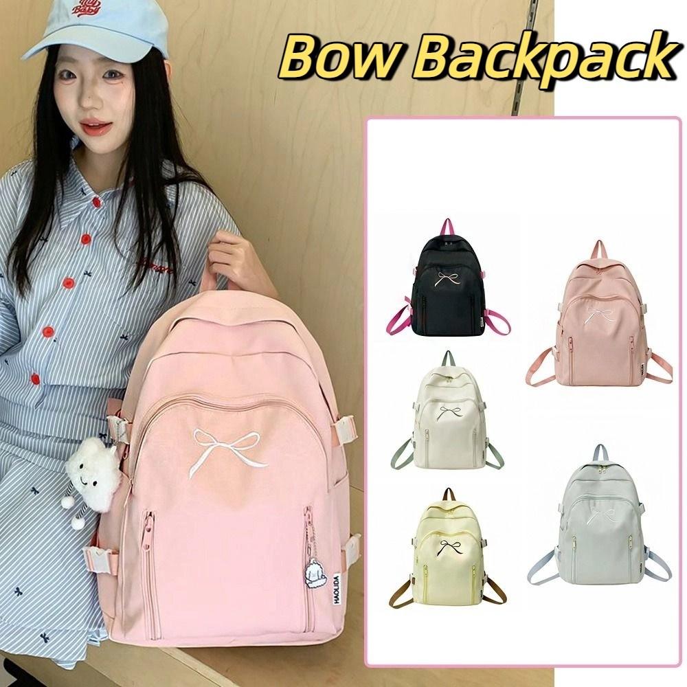 Large Capacity Bow Backpack Solid Color Korean Style School Bag Casual Student Schoolbag Unisex