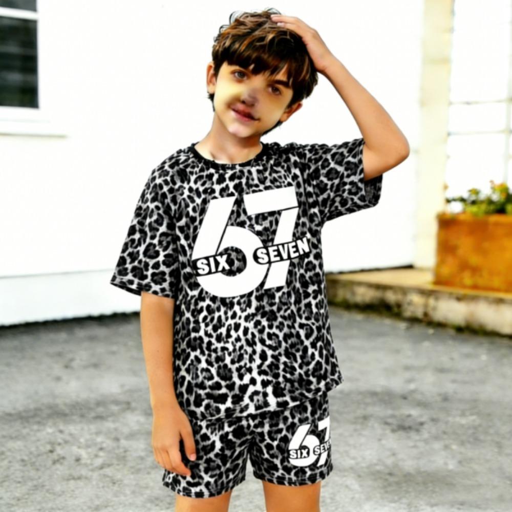 Modisches Zebra-Streifen 67 Leopard-Print Herren T-Shirt und Shorts 2-teiliges Set Sommer Lässiges Outfit für Herren- und Damenbekleidung Oberteil