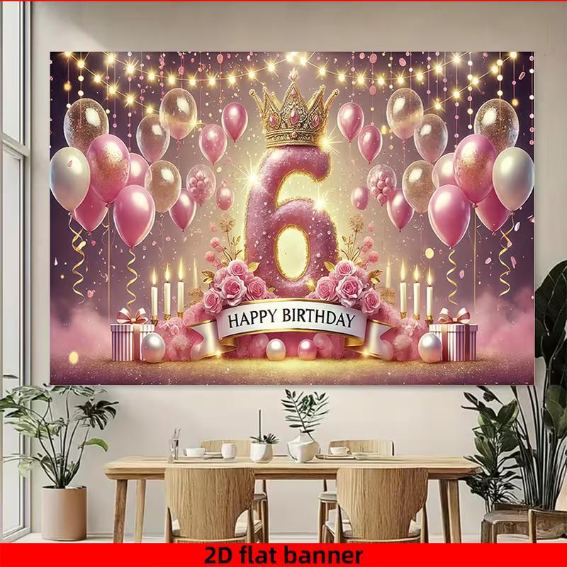 

2D Glitter Number 6 Happy Birthday Backdrop Banner for Kids Party Supplies 47.2x31.5inch/120*80cm