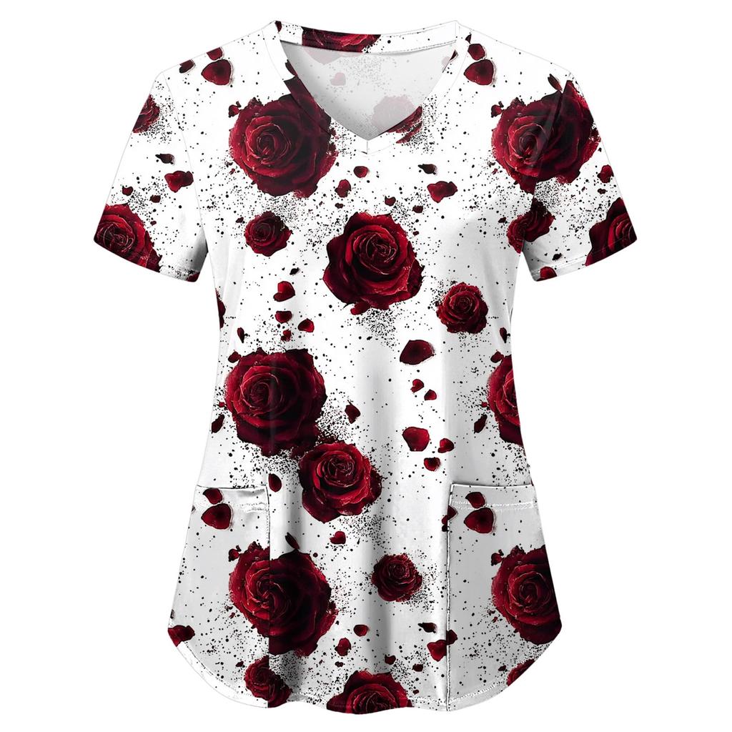 Uniforme Sanitario Enfermera Clínica Enfermería Mariposa Ropa de Trabajo Hospital Camiseta Camiseta Manga Corta Blusa Cuidadora Mujeres Trabajadoras Médico