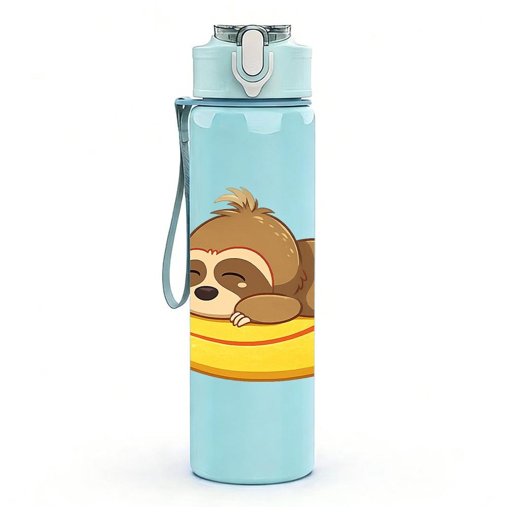 1PC Sloth On Banana Fruit Cartoon Print 750ml Color Plastic Sports Water Bottle Leakproof Flip Straw Lid Suitable for Sports Office Home Use