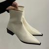 New Pointed Toe Women Ankle Boots Fashion Thick Heel Slimming Short Booties Autumn Winter Soft Leather Female Shoes