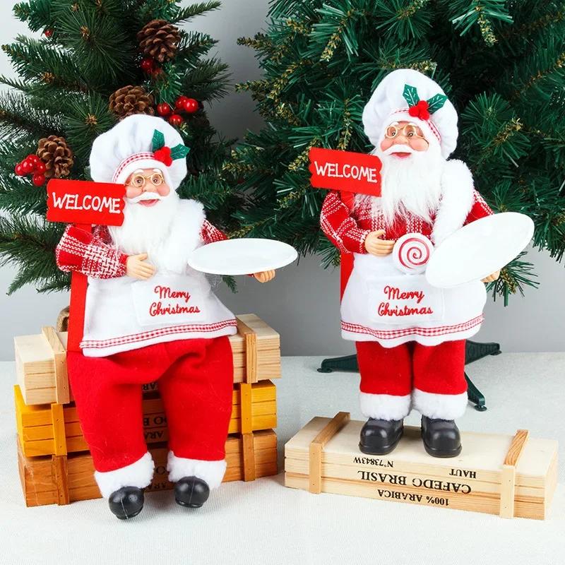 Christmas Chef Santa Gnome Doll Hanging Legs Sitting Figurine For Home Tabletop Xmas Holiday Party Decoration Ornament Gift