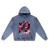 DTG print Knitted Denim Zip-Up Hoodie Futuristic Cat Brother Print Zipper Hoodies  