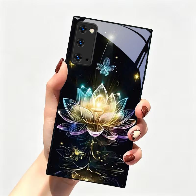 Tellar Luminescence Lotus Black Glass Phone Case For Samsung Galaxy S20 S21 S22 S23 Plus S24 FE S25 Ultra S26 Edge S25 S20 Cover