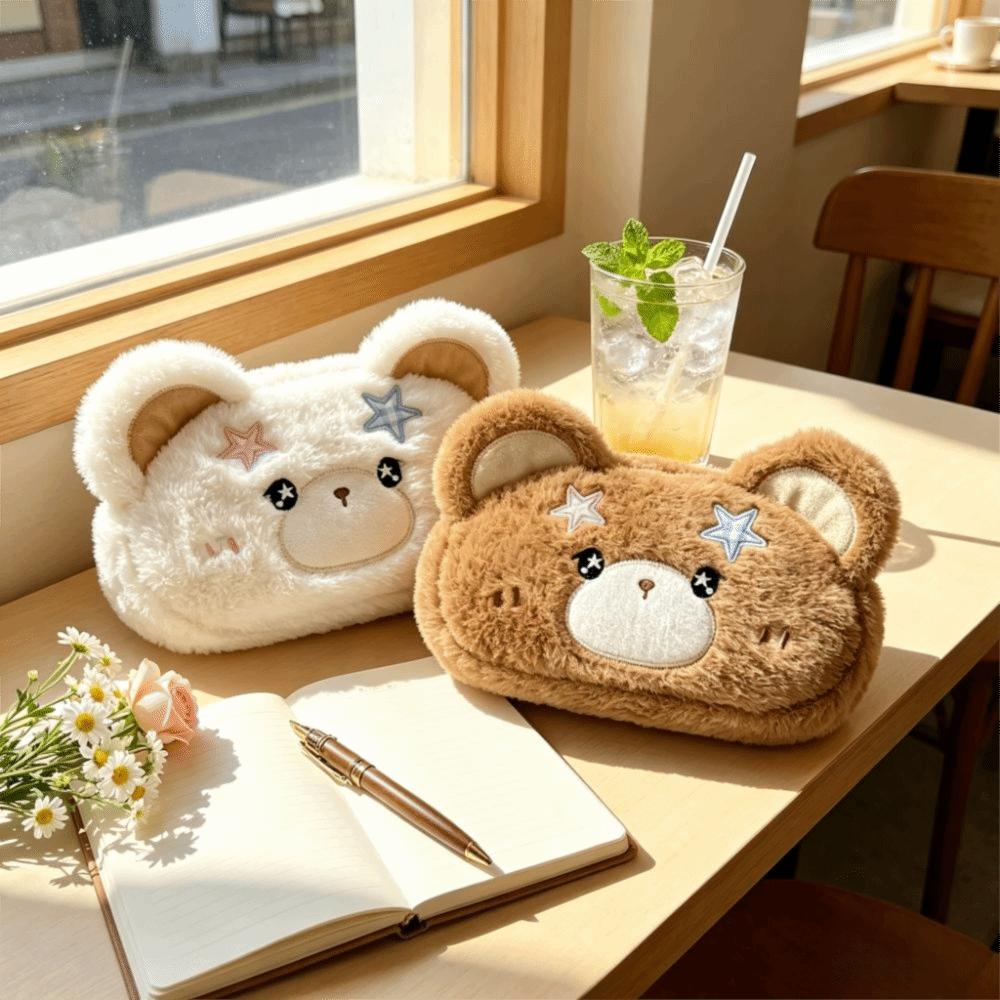Fluffy Plush Bear Pencil Case Cartoon Bear Plush Pen Bag New Plush Pencil Case  Kids Girls