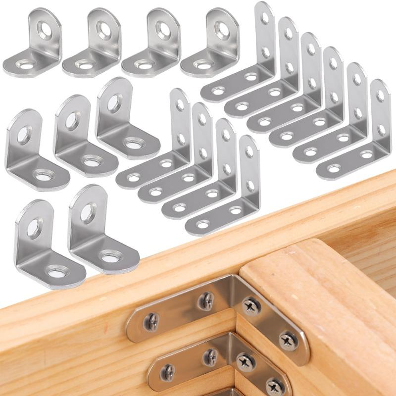 30/1Set Corner Bracket Stainless Steel Furniture Cabinet Fastener Woodworking Shelf Table Chair Support Metal Bracket with Screw