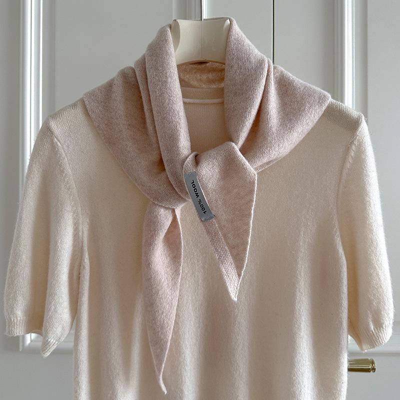 High-End Women's Triangle Scarf: 100% Australian Wool, Knitted Korean Style, Perfect for Autumn & Winter