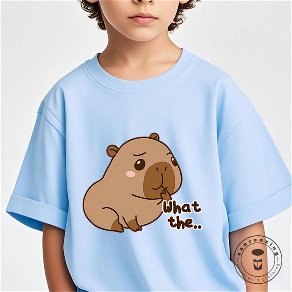 Vară Nouă Tendință Imprimeu Capibara Drăguț Tricou cu Mânecă Scurtă pentru Copii Drăguț Confortabil Versatil Tricou pentru Băiat și Fată