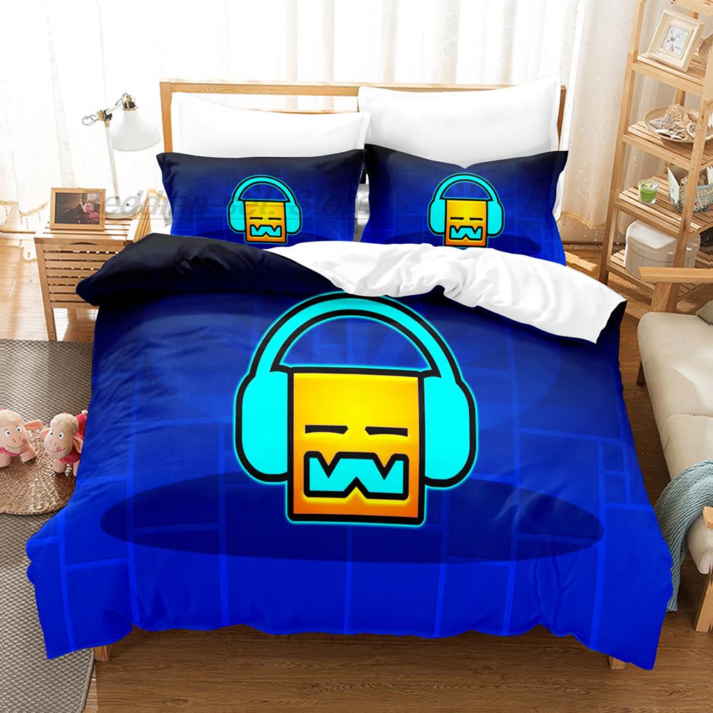 Angry Geometry Dash Bedding Set Single Twin Full Queen King Size Bed Set Aldult Kid Bedroom Duvetcover Sets 3D Print Cartoon