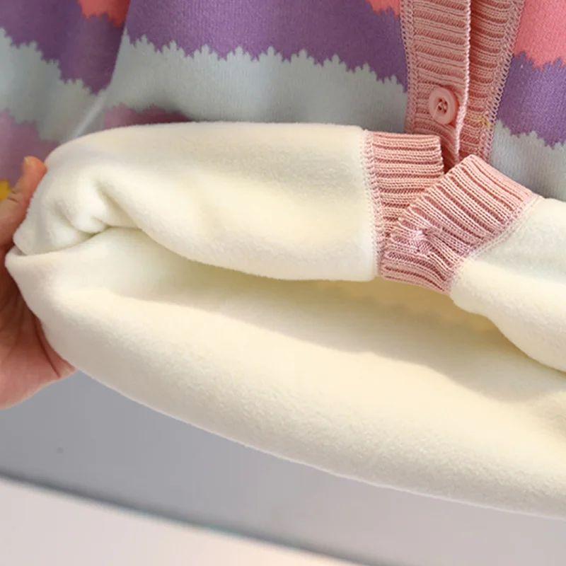 Dziewczęca kurtka swetrowa jesienno-zimowa, pogrubiona i modna, dziewczęcy sweter dzianinowy dziecięcy