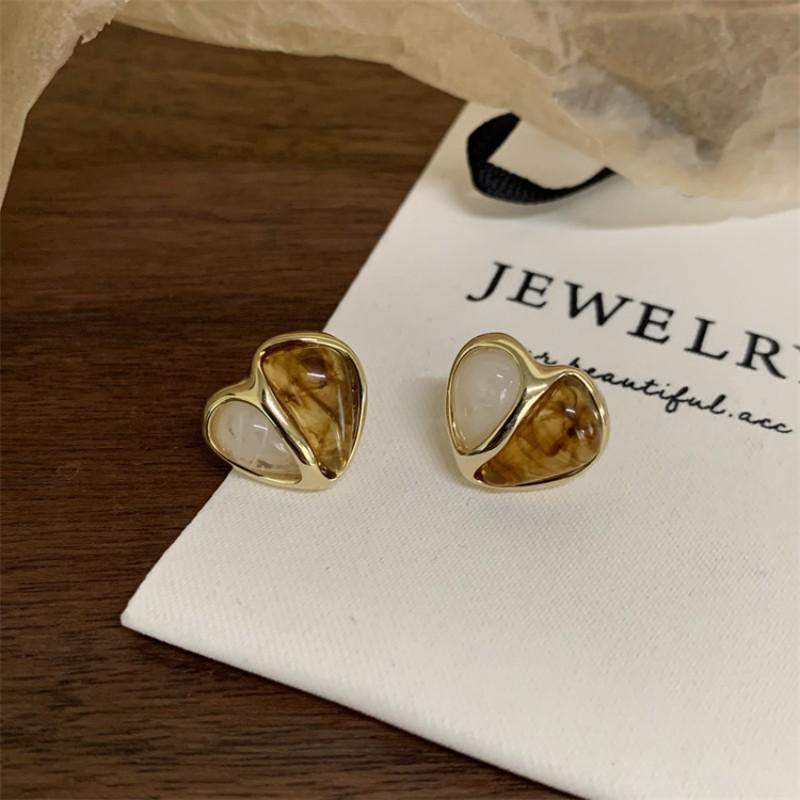 Maillard Warm Winter Caramel Heart Earrings - Fashionable, Versatile, Sweet Style for Commuting
