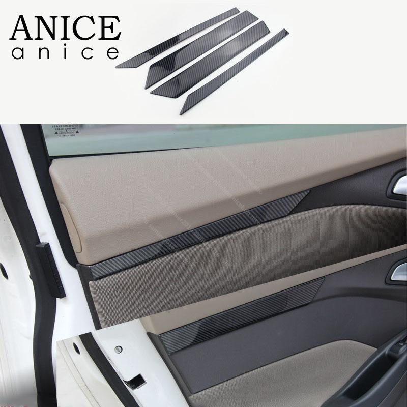 

4PC Carbon Fiber Color Stainless Steel Door Armrest Decorator Stripe Cover Trim Fit for Ford Focus MK3 2012-2018 RS ST