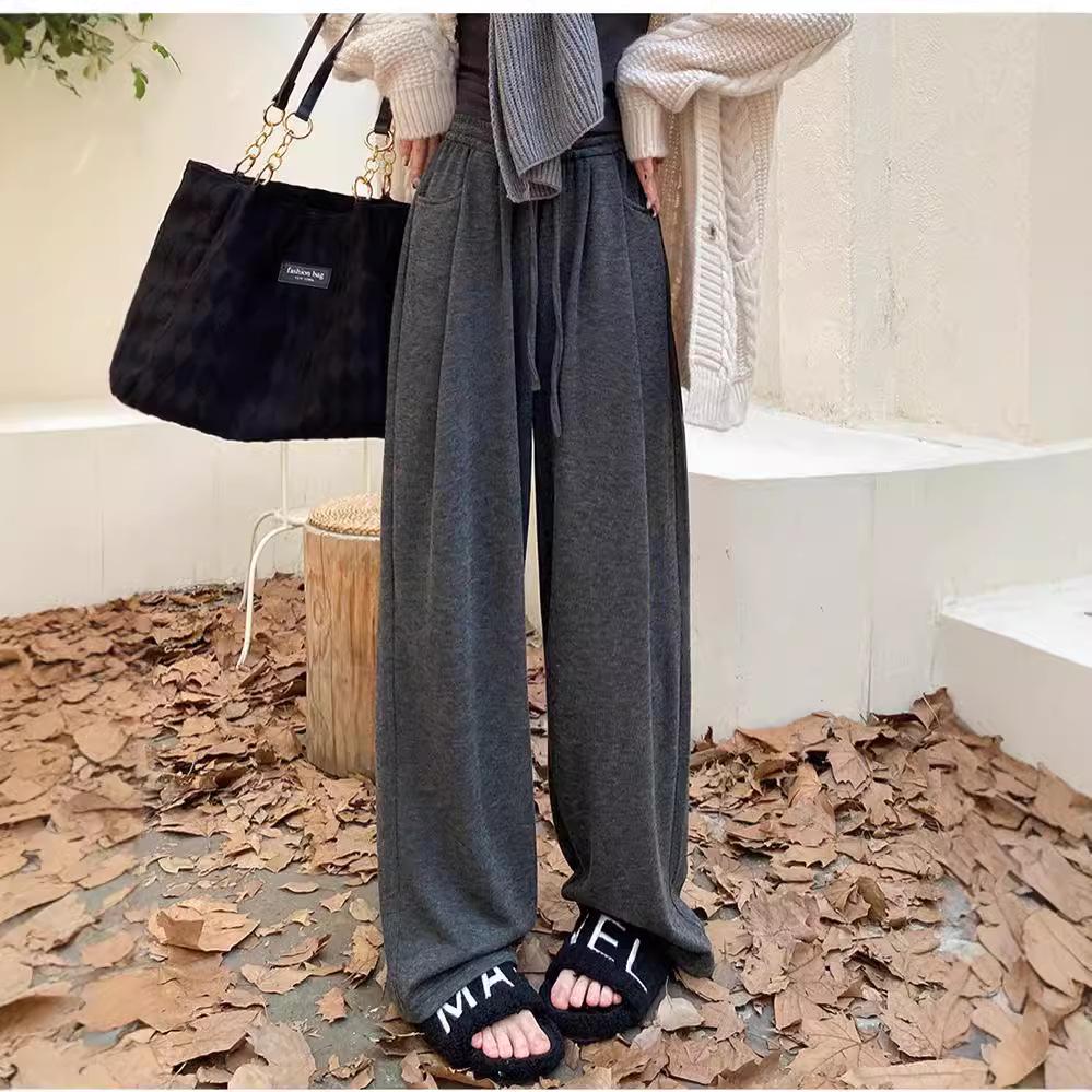 

Women s 2024 Autumn/Winter Walking Knit Pants - Loose, Straight, Wide Leg Design Black [Spring/Autumn]