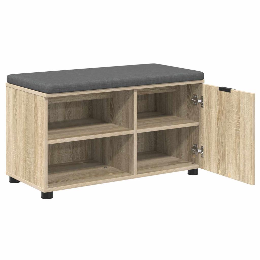 Hallway Bench with Cushion and Shelf Sonoma Oak Finish 80 x 38 x 46 cm