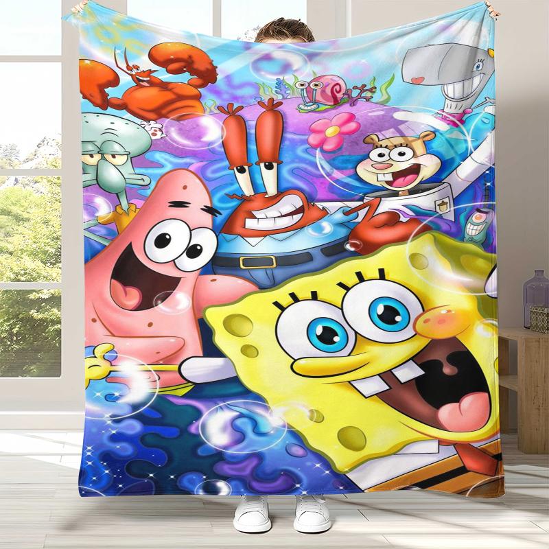 Funny S-SpongeBob Patrick Star Cartoon Flannel Blanket,Ultra Soft Warm Plush Throw for Home Bedroom Bed Sofa Cover Camping gift