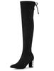 Allegra K Women's Knee-High Boots with Chunky Heels and Rhinestones, Black, Size 24.0 Cm