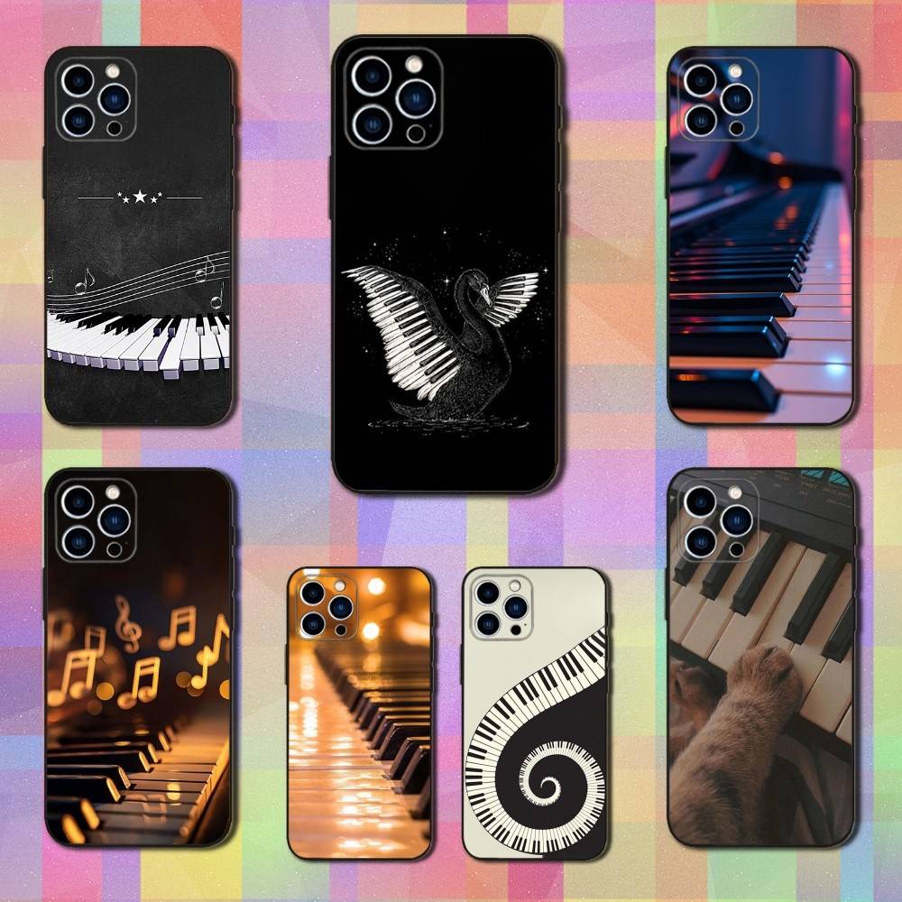 Keyboard Art Piano Phone Case For iPhone 16,15,14,17,13,12,11 Plus,Pro Max,XS,X,XR,SE,Mini,8,7,Soft Silicone Black Cover