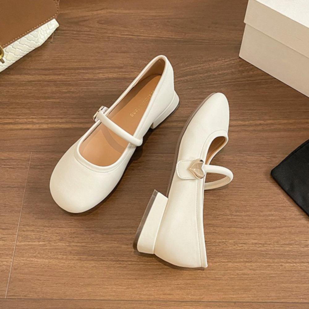 Mary Jane Shoes Shallow Single Shoes Women's Thick Heel Soft Sole Temperament with Skirt French Women's Shoes