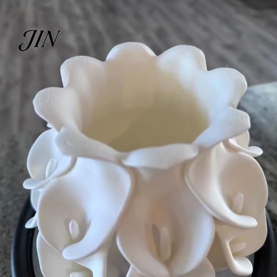 Konservierte Blume Behälter 3D Gedruckte Calla Lilie Relief Vase, Mini Dekorationsvase für Trockenblumen, Minimalistische Matte Weiche Textur Weiß Schreibtisch