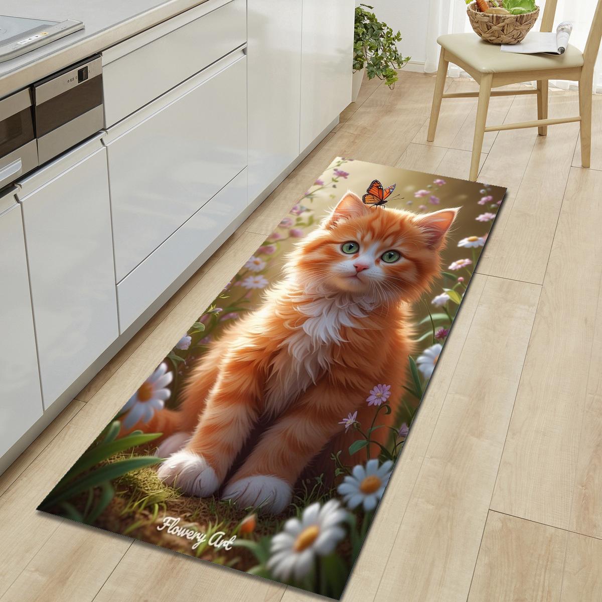 

1 шт., милый напольный коврик с рисунком кошки, современный кухонный полиэстеровый ковер, нескользящий, цветной, для дома, ванной комнаты, спальни, гостиной, декора 50*80cm