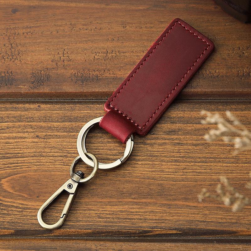Genuine Leather Retro Cowhide Keychain Metal Lobster Clasp Pendant  Personalized Anti-Lost Car Keyring Keyholder