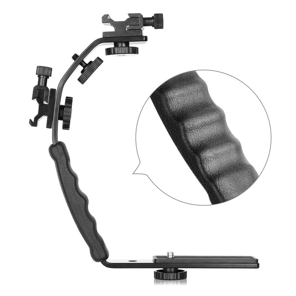 Heavy Duty Camera L Bracket Mount Video Grip With Dual Flash Cold Shoe 1/4 Inch Tripod Screw Padded Hand Grip For Dslr
