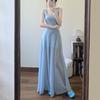 Square Collar Blue Gentle Wind Suspender Dress Women's Summer Seaside Vacation Temperament Thin Small Medium and Long Skirt