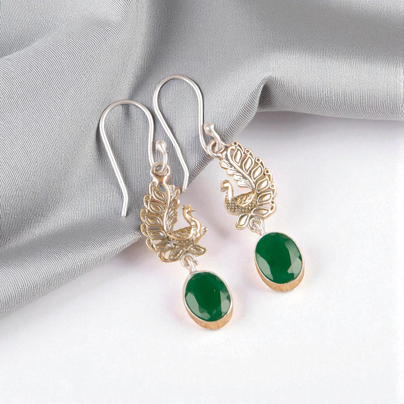 

Green Onyx Gemstone 925 Sterling Silver Jewelry Handcrafted Women Earrings 1.8 EE-88-13