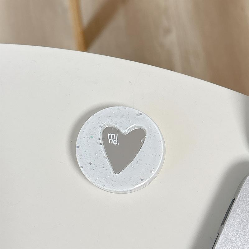 

Solid Color Round Glitter Love Small Mirror Mobile Phone Airbag Bracket Paste Type Internet Celebrity Decoration Women S Lazy Ring